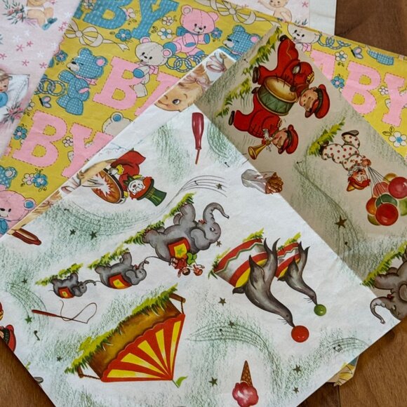 Vintage  Gift Wrap Papper  Folded Christmas  Birthdays Baby - Picture 4 of 9